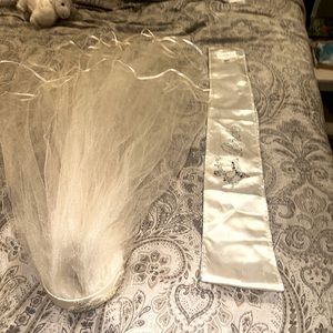 David’s Bridal Bachelorette Sash and High End veil Headband
